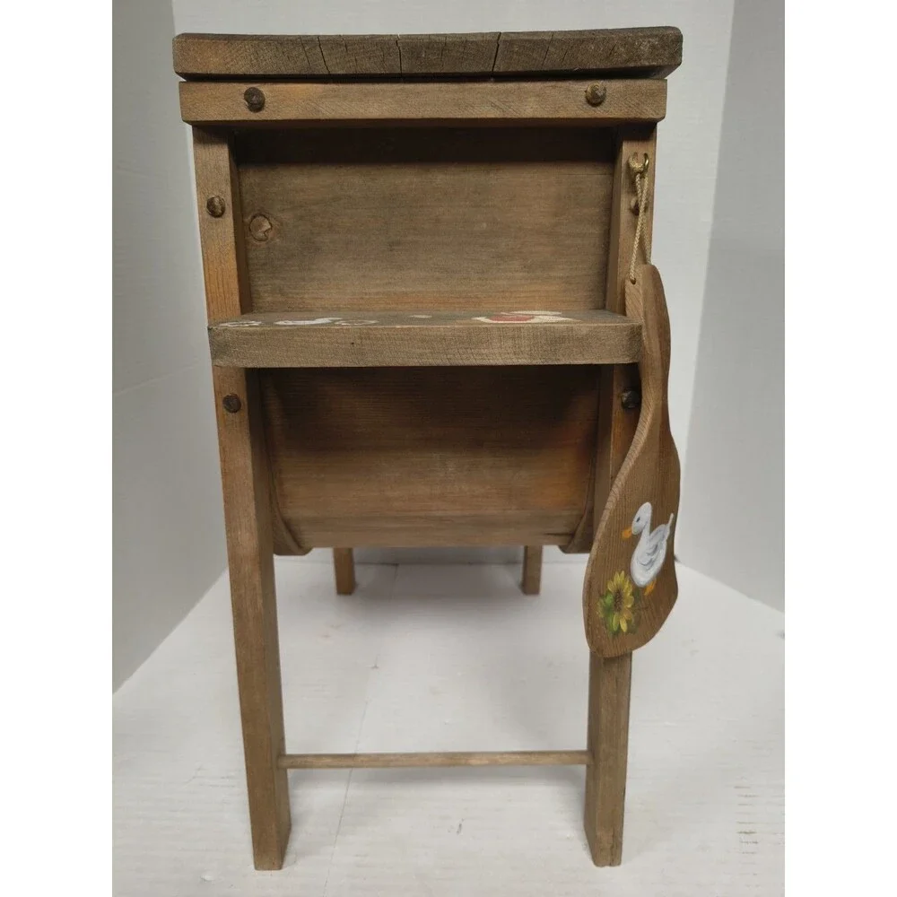 Cottage Core Hand Painted Hand Made Goose  End Table With Goose Accessories Vtg